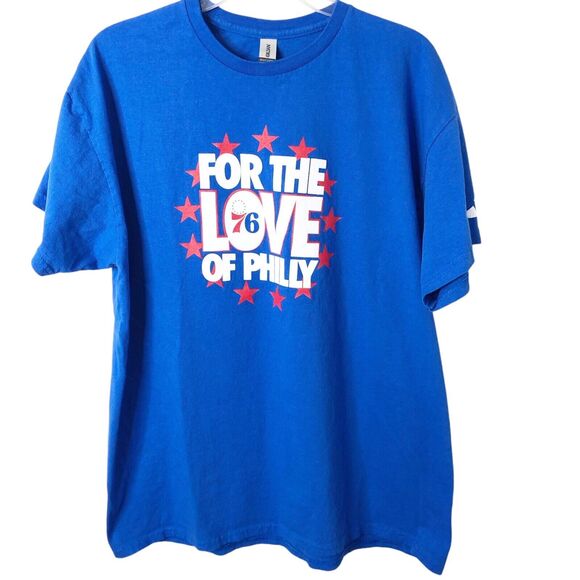 Gildan Men's For the Love of Philly 76er's Blue Short Sleeve T-Shirt Size XL - Picture 1 of 7